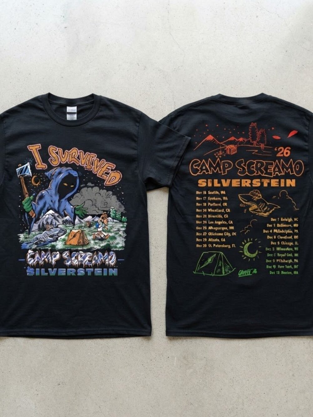 Silverstein Camp Screamo 2 Tour 2026 Black T-Shirt S-4XL